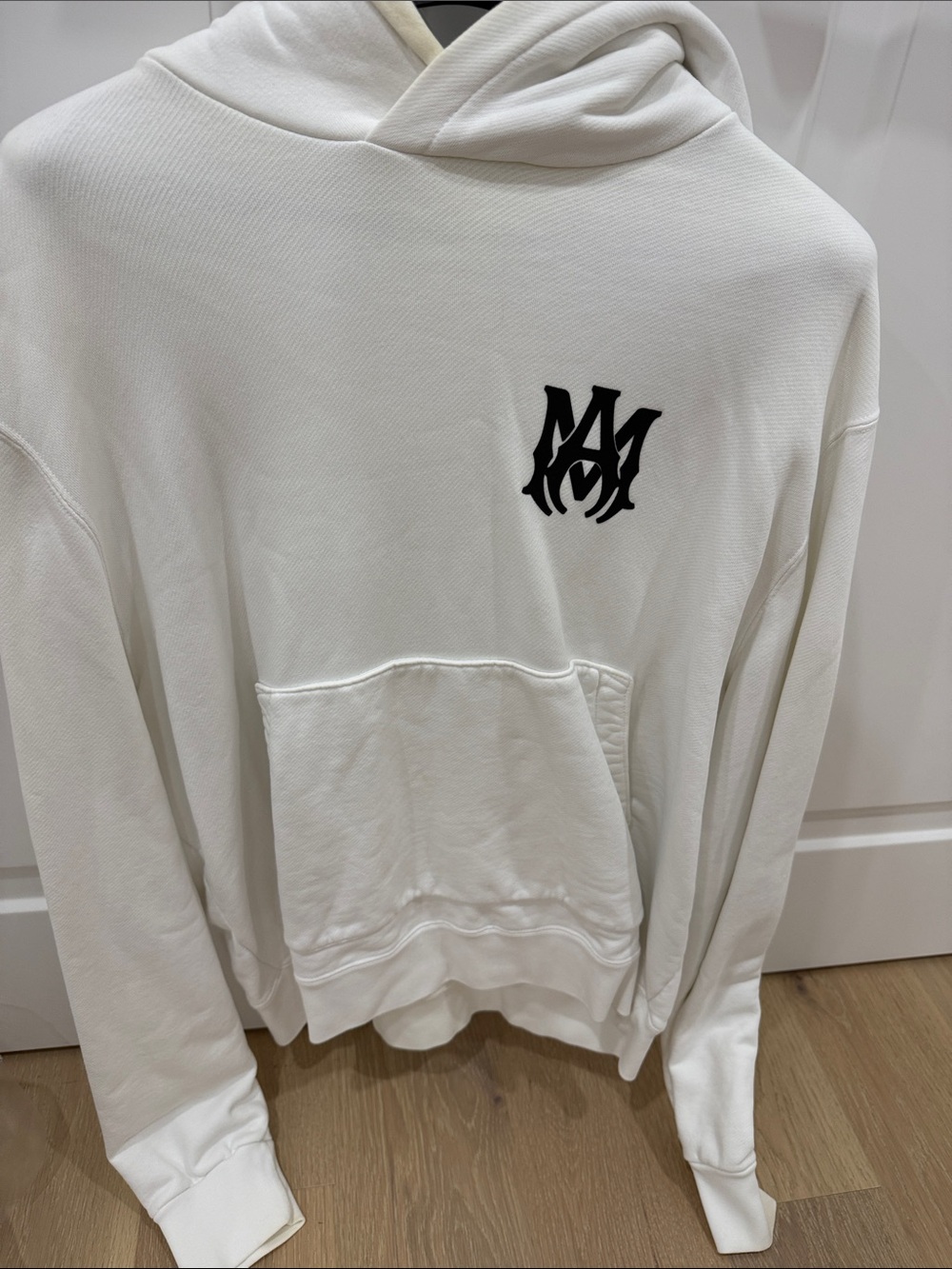 AMIRI White Crewneck Hoodie with Black Chest Logo